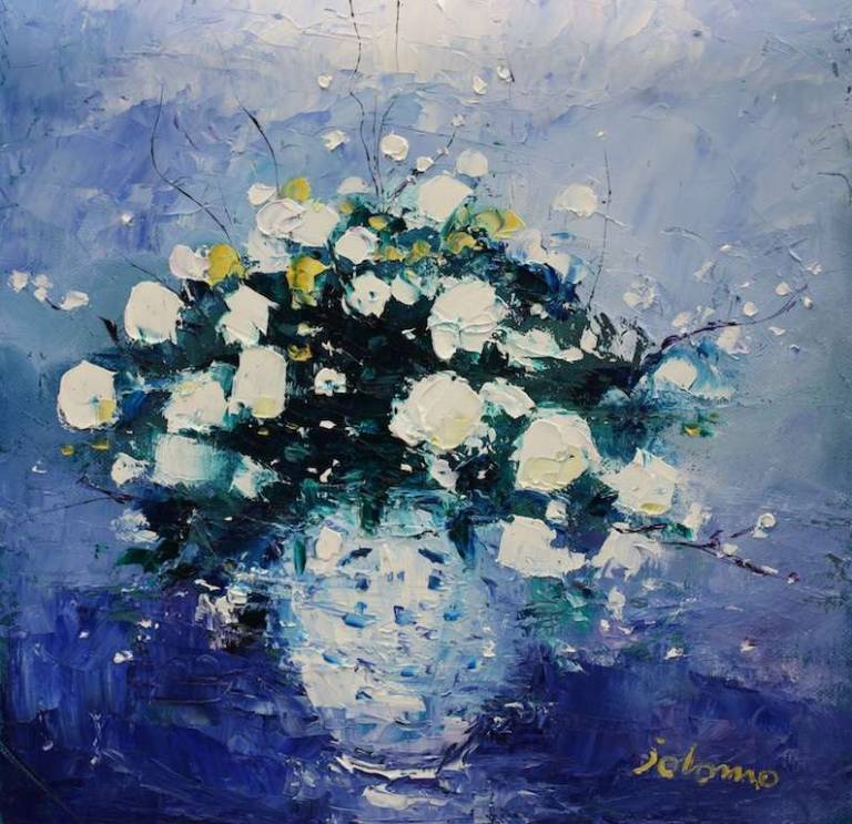 White Roses in a Chinese Vase 12x12 - John Lowrie Morrison