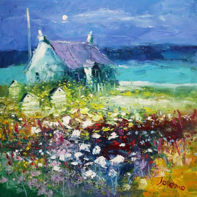 Beehives in a Wild Garden Argyll 20x20 (1) - John Lowrie Morrison
