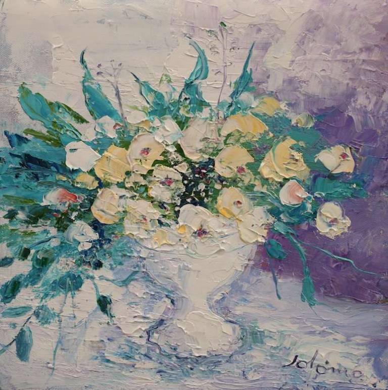 White Blooms White Vase 12x12 - John Lowrie Morrison