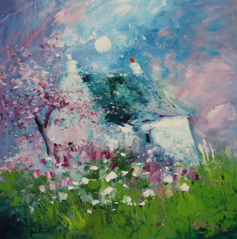 Wee Croft and Blossoms Isle of Mull 24x24 - John Lowrie Morrison