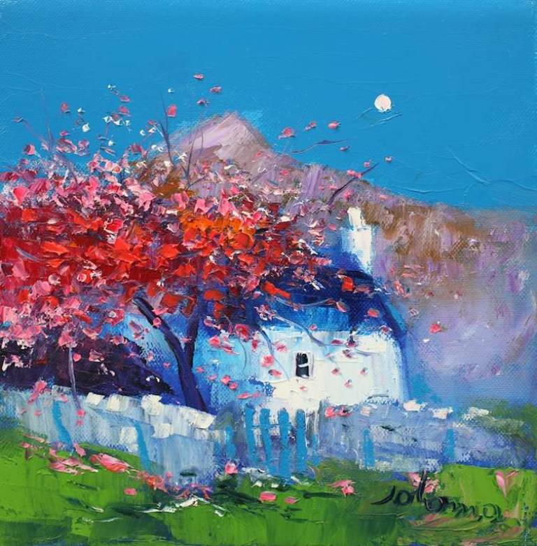 Croft and Blossoms under Ben More Mull 10x10 - John Lowrie Morrison