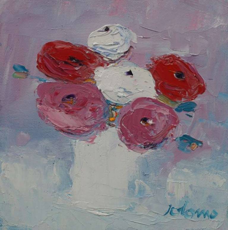 White Pink and Red Ranunculus Blooms 6x6 - John Lowrie Morrison