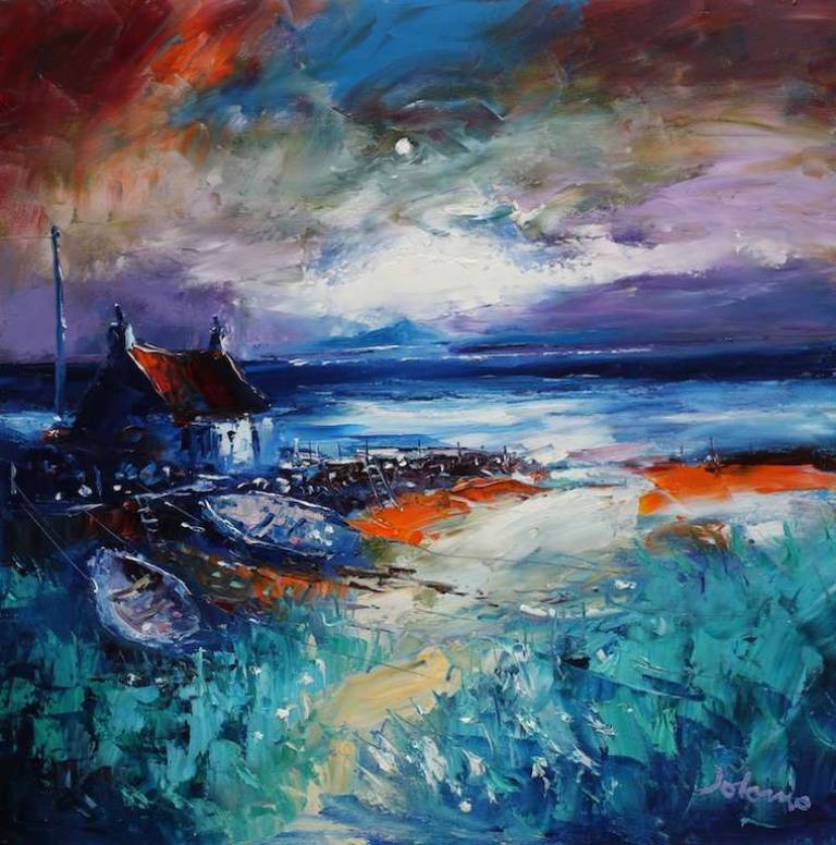 Morninglight over Isle of Harris from Berneray 24x24 - John Lowrie Morrison