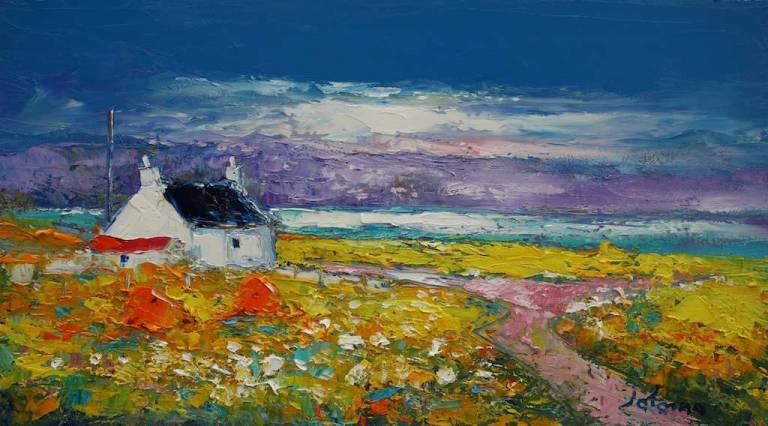 Two Haystacks in the Gloaing South Uist 10x18 - John Lowrie Morrison