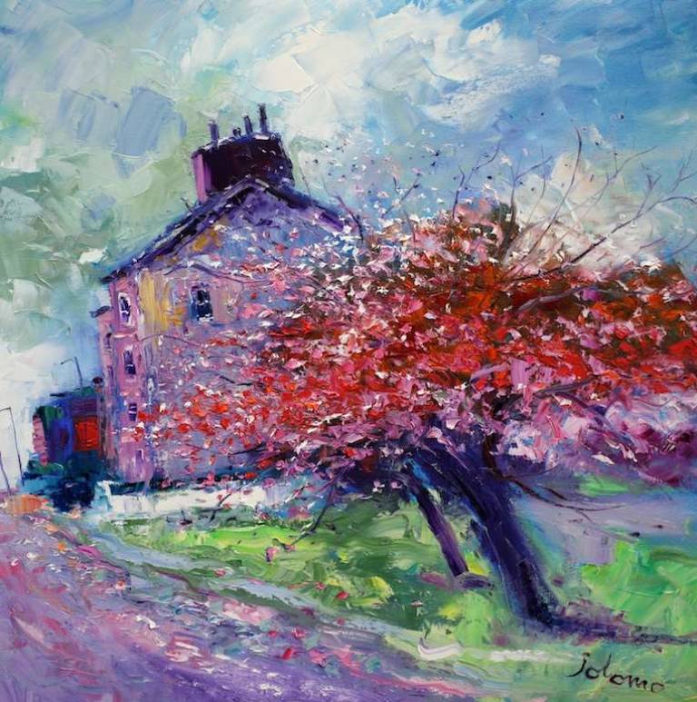 Spring Blossoms Fergus Drive Glasgow 24x24 - John Lowrie Morrison