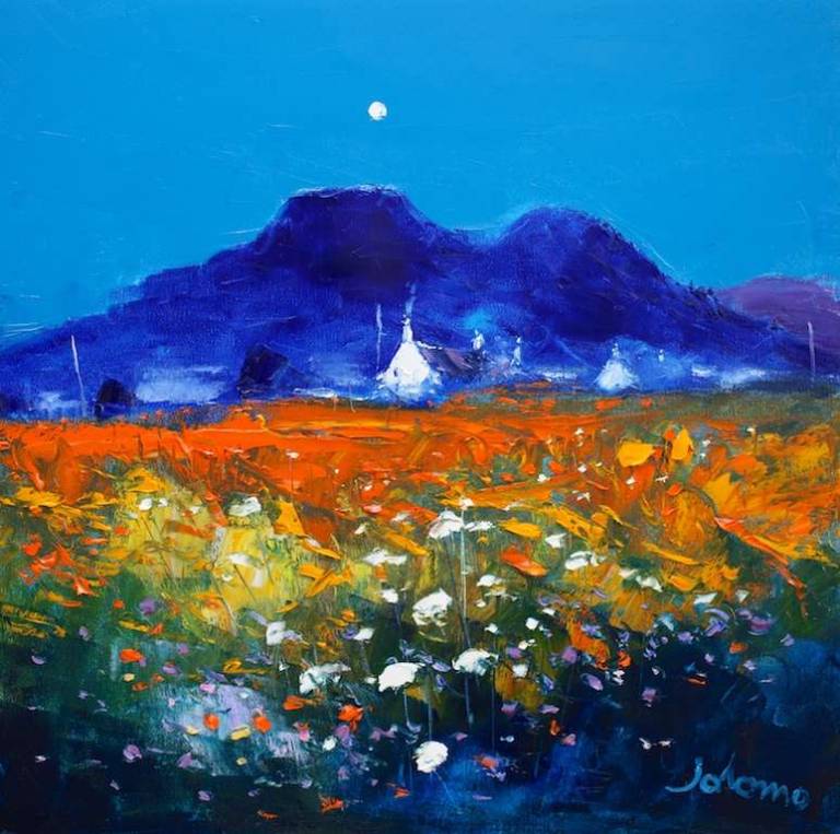 Moon over Dunadd Hill Fort Dalriada 20x20 SOLD - John Lowrie Morrison