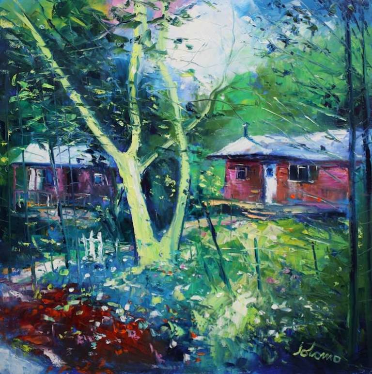 Morninglight on the Cult Road Huts Carbeth 24x24 - John Lowrie Morrison