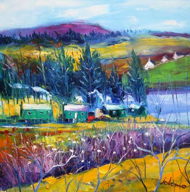 The Huts on Carbeth Loch 20x20 - John Lowrie Morrison