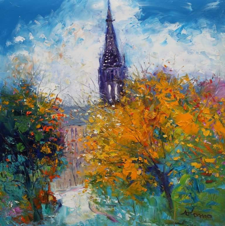 Autumnlight Southpark Avenue looking to Glasgow Uni 24x24 SOLD - John Lowrie Morrison
