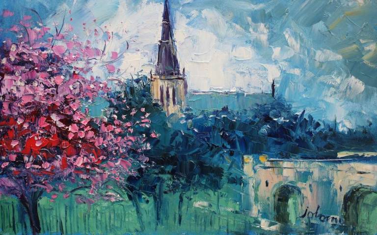 Spring Blossoms Glasgow Cathedral 10x16 SOLD - John Lowrie Morrison