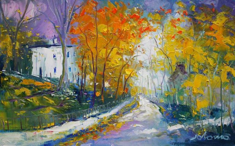 Autumnlight Peel Street Glasgow 10x16 - John Lowrie Morrison