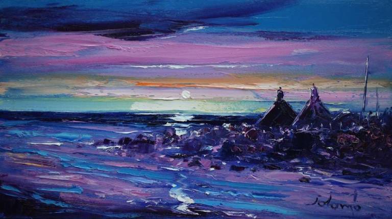 A Winter Sunset The Ruins at Mannal Isle of Tiree 10x18 - John Lowrie Morrison