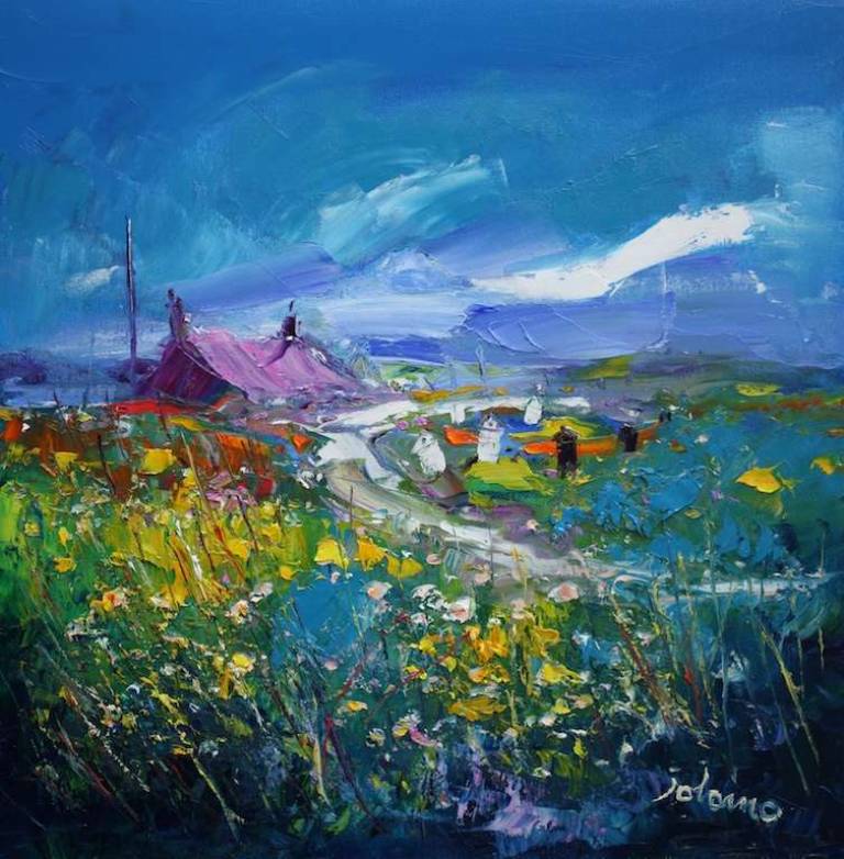 Beehives and Wild Flowers Kintyre 20x20 - John Lowrie Morrison