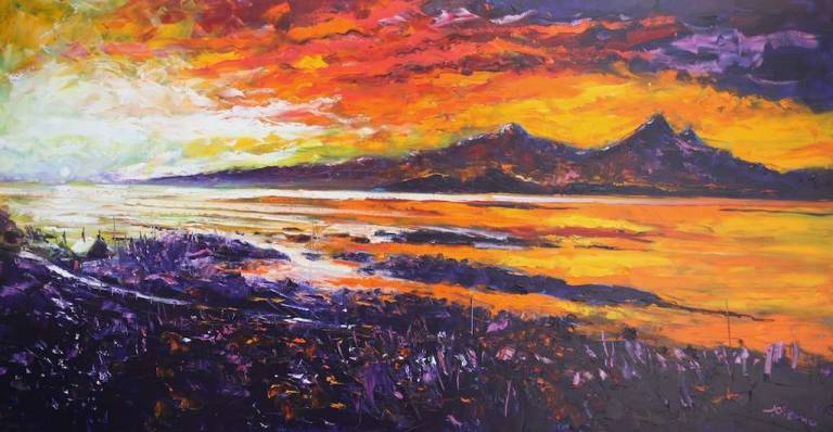 Sunset over Rum from Portuairk 36x68 - John Lowrie Morrison