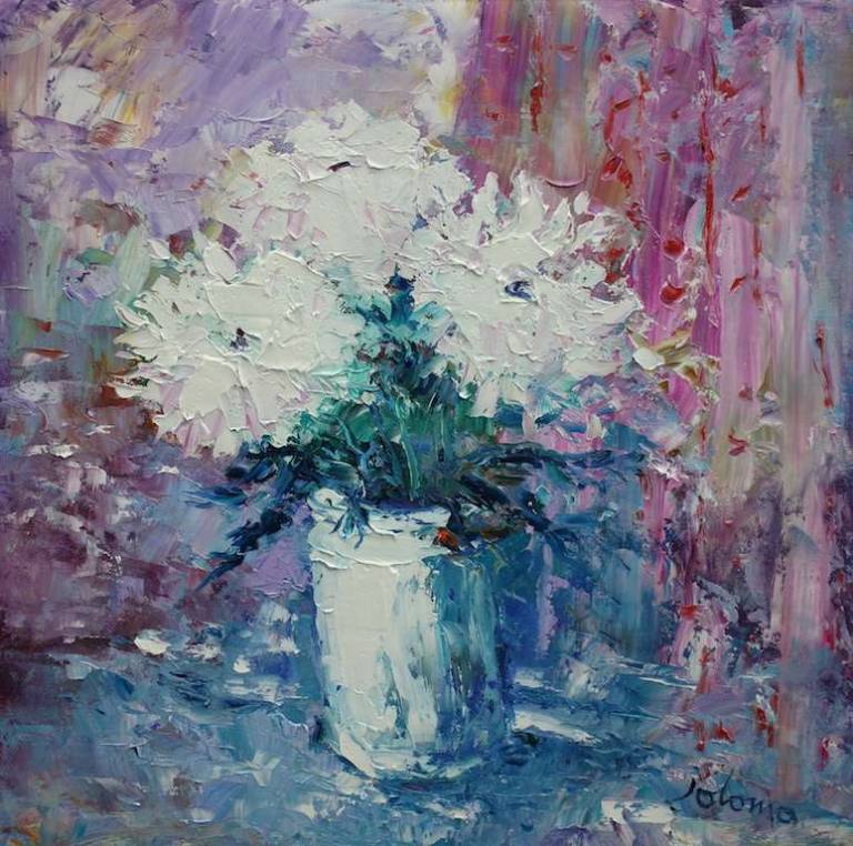 White Blooms White Pot Morninglight 16x16 - John Lowrie Morrison