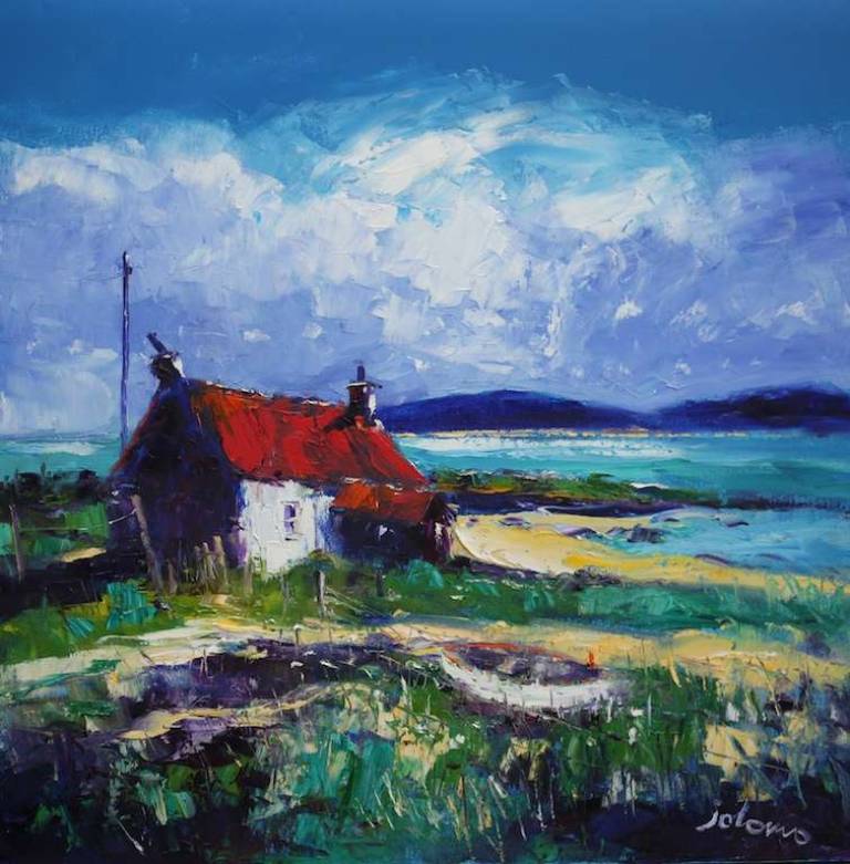 Croft on the shore The Uists 24x24 - John Lowrie Morrison