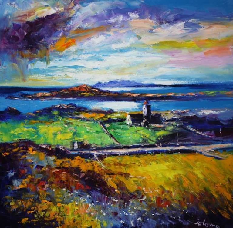 Eveninglight St Clement's Church Rodel Isle of Harris 30x30 - John Lowrie Morrison