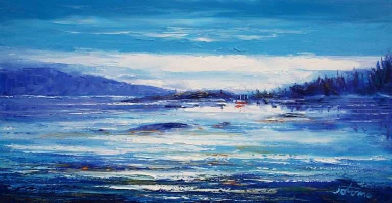 The magical light of the Fairy Isles Loch Sween 16x30 SOLD - John Lowrie Morrison