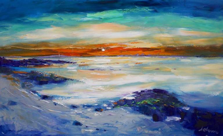 Soft eveninglight over a calm Gauldrons Kintyre 22x36 SOLD - John Lowrie Morrison