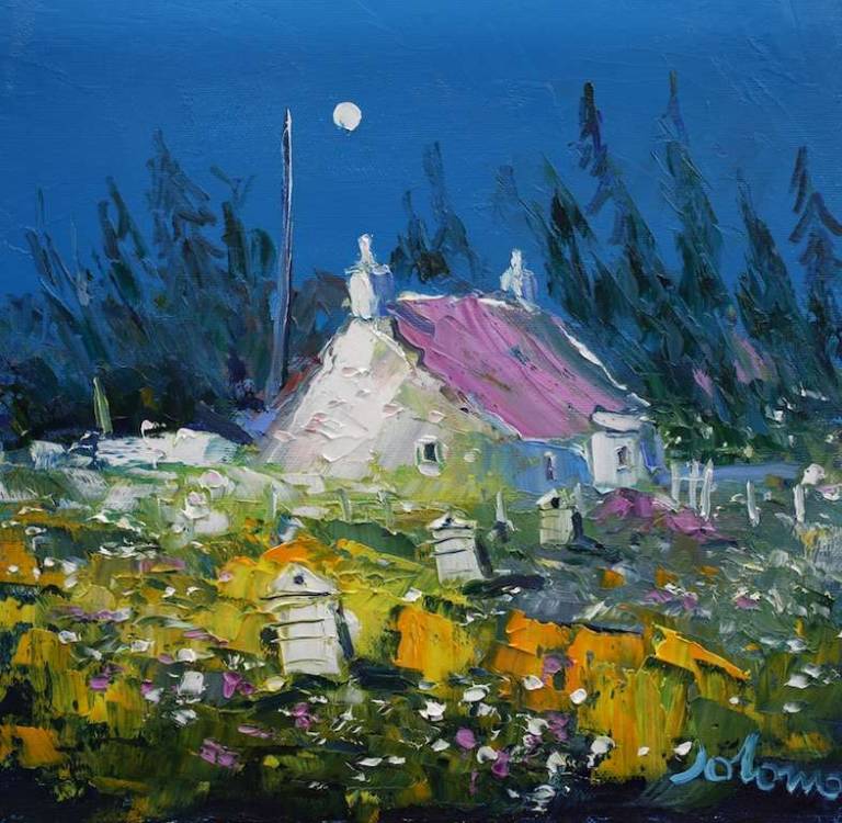 Beehives in the Moonlight Kintyre 12x12 - John Lowrie Morrison
