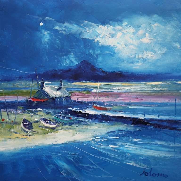 Eveninglight Causway to the Croft north Uist 16x16 - John Lowrie Morrison