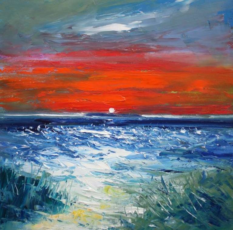 Iona Spindrift looking to Staffa 16x16 - John Lowrie Morrison