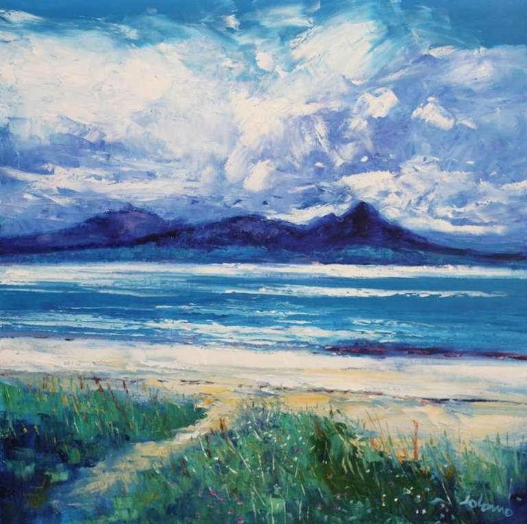 Summerlight Grogport Beach Looking to Arran 36x36 - John Lowrie Morrison