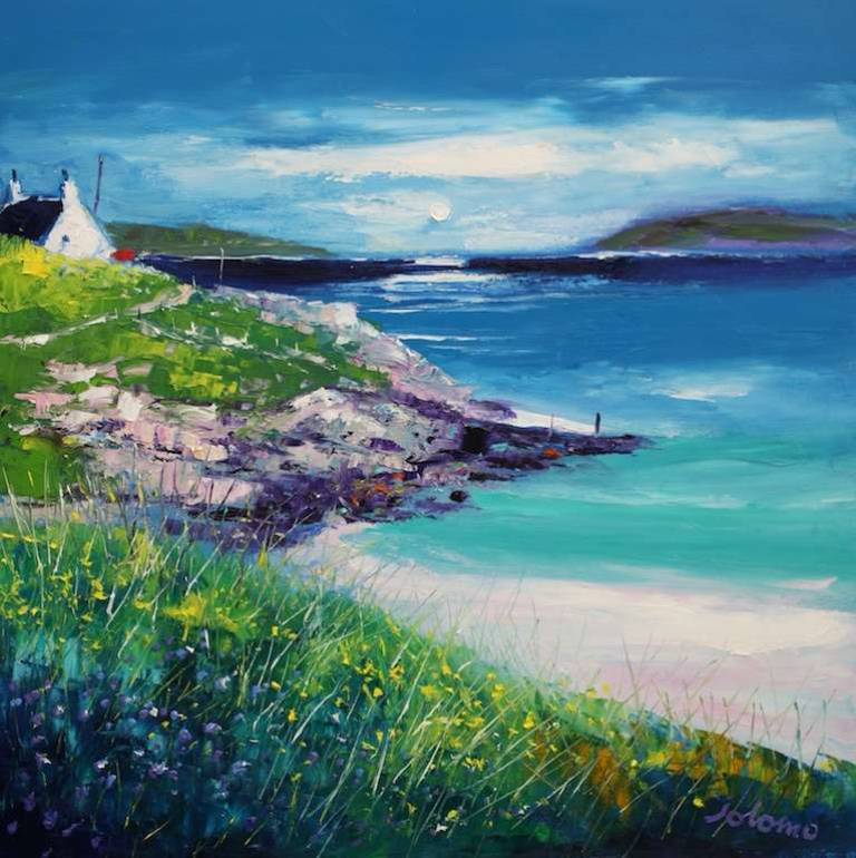 Summer Moonlight Vatersay Bay Isle of Barra 24x24 - John Lowrie Morrison