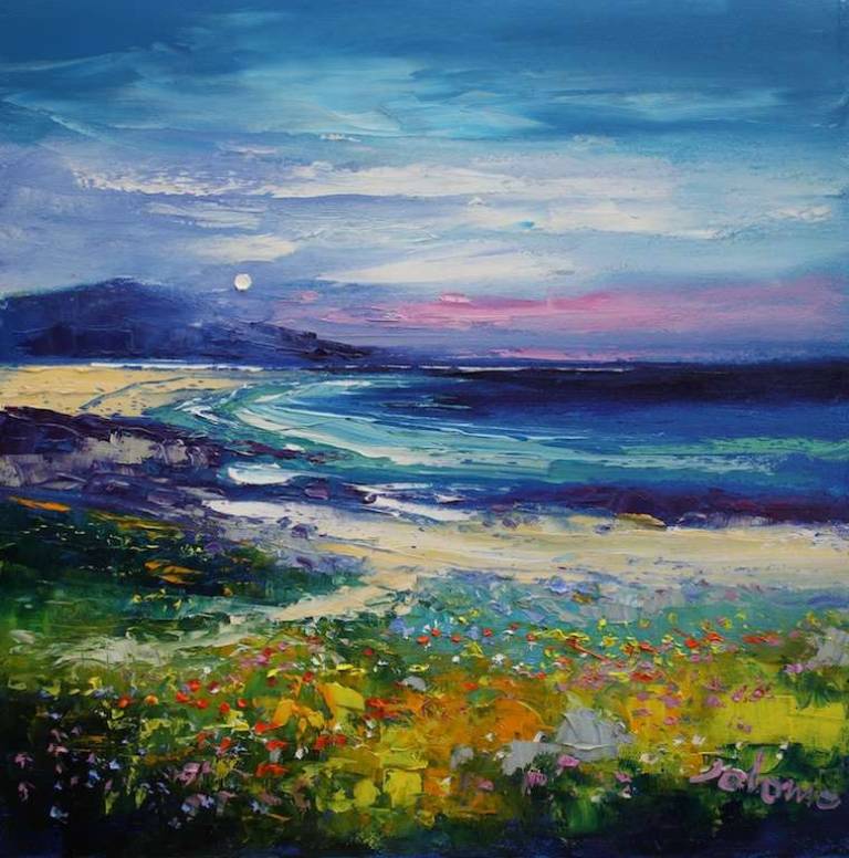 Wild Machair Flowers Halaman Bay Isle of Barra 16x16 - John Lowrie Morrison