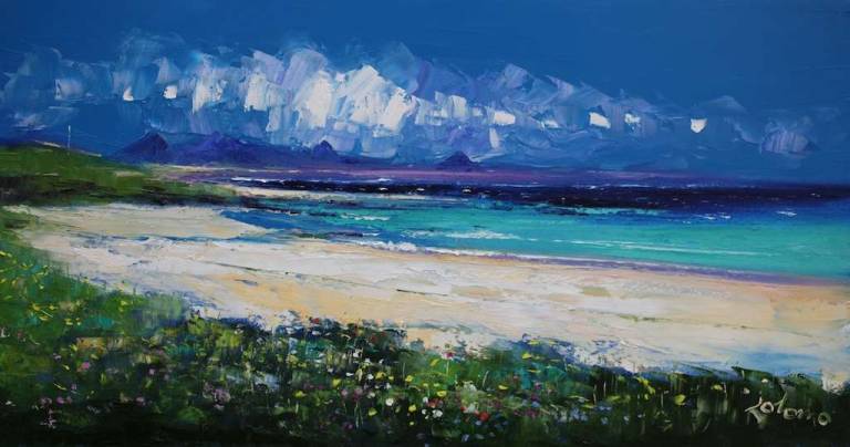 Wild Flowers Balnahard Beach Isle of Colonsay 16x30 - John Lowrie Morrison