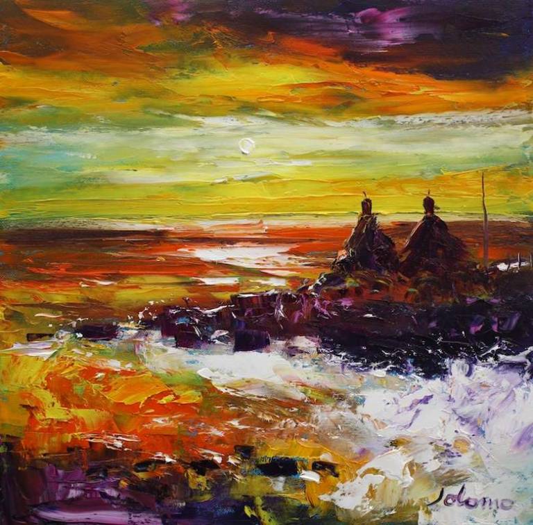 A Stormy Sunset Mannal Isle of Tiree 16x16 - John Lowrie Morrison