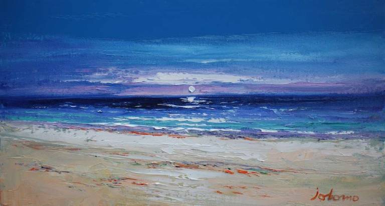 A Summer Moonrise Kiloran Bay Isle of Colonsay 10x18 - John Lowrie Morrison