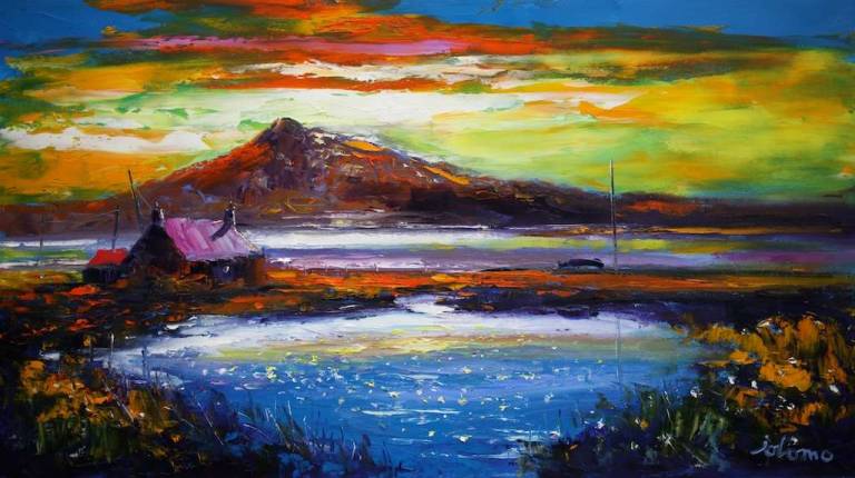 Dawn Breaks Wild Machair Lilies Isle of Benbecula 18x32 - John Lowrie Morrison