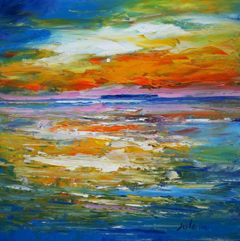 A winter sunset Isle of Staffa 16x16 SOLD - John Lowrie Morrison