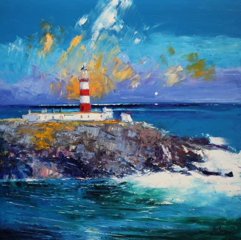 A Summer Rain Squall The Lighthouse Isle of Scalpay 36x36 - John Lowrie Morrison