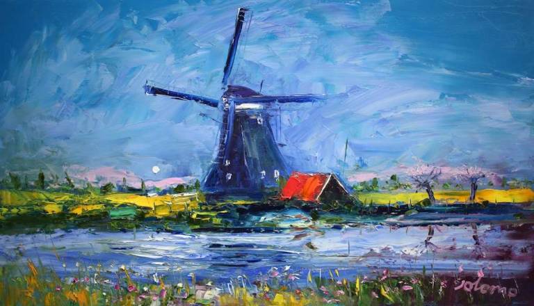 Windmill on the Polder Holland 14x24 - John Lowrie Morrison