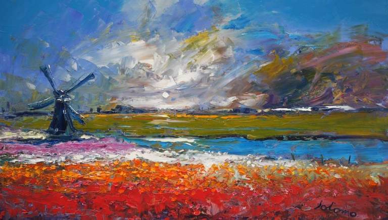Stormy Skies The Bulb Fields Holland 14x24 - John Lowrie Morrison