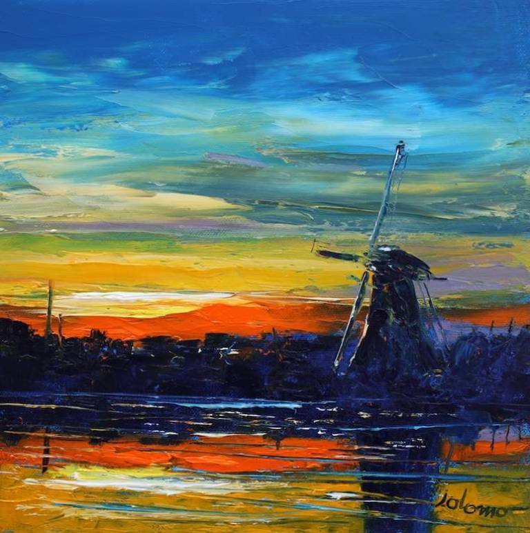 Sunset Noordhollandsch Kanaal Holland 12x12 - John Lowrie Morrison