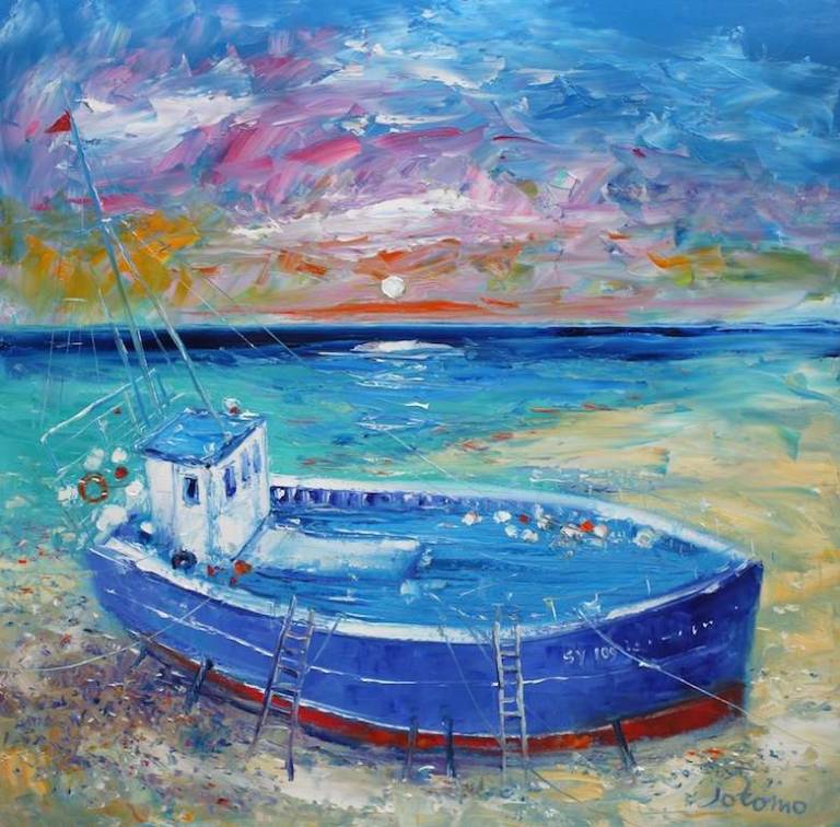 Beached boat Isle of Barra 30x30 - SOLD - John Lowrie Morrison
