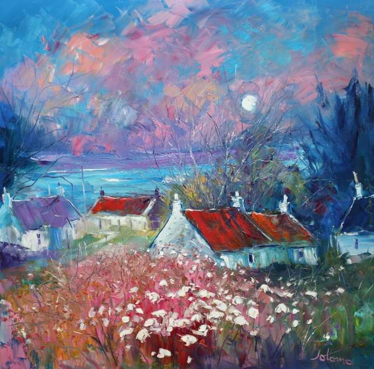 Evening gloaming Lagg Village Isle of Jura 30x30 SOLD - John Lowrie Morrison