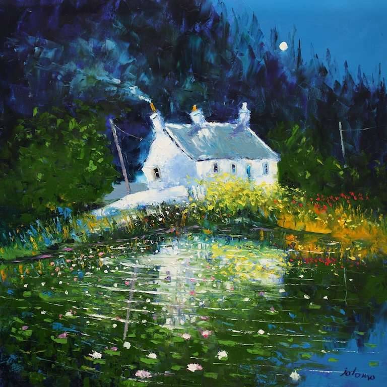 Evening Smoke The Old Lily Pond Crinan Canal 36x36 - John Lowrie Morrison