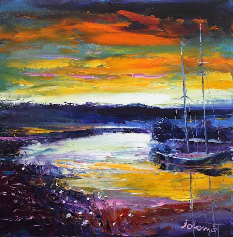 Sunrise The Cairnbaan Lock Crinan Canal 16x16 - John Lowrie Morrison