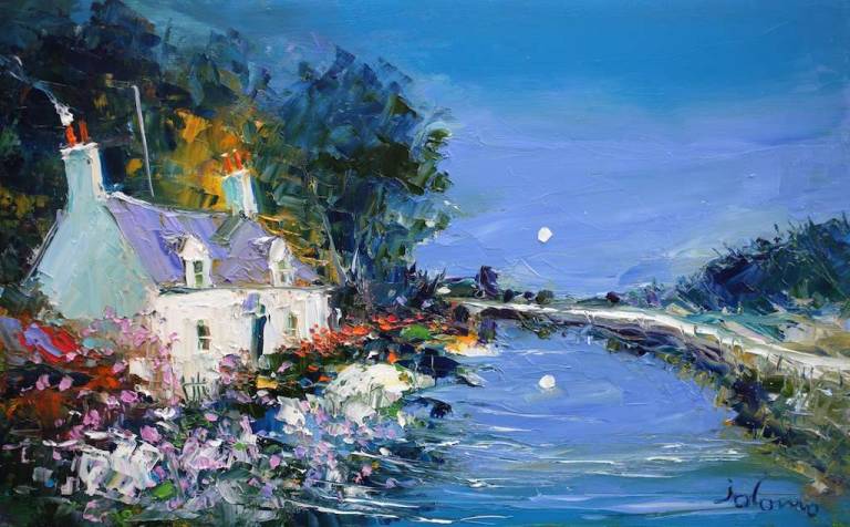 Summer Eveninglight Puddler's Cottage Crinan Canal 10x16 - John Lowrie Morrison