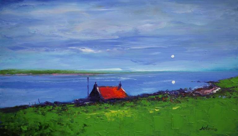 A Lonely Croft House on the Shore Loch Gruinart Islay 14x24 - John Lowrie Morrison