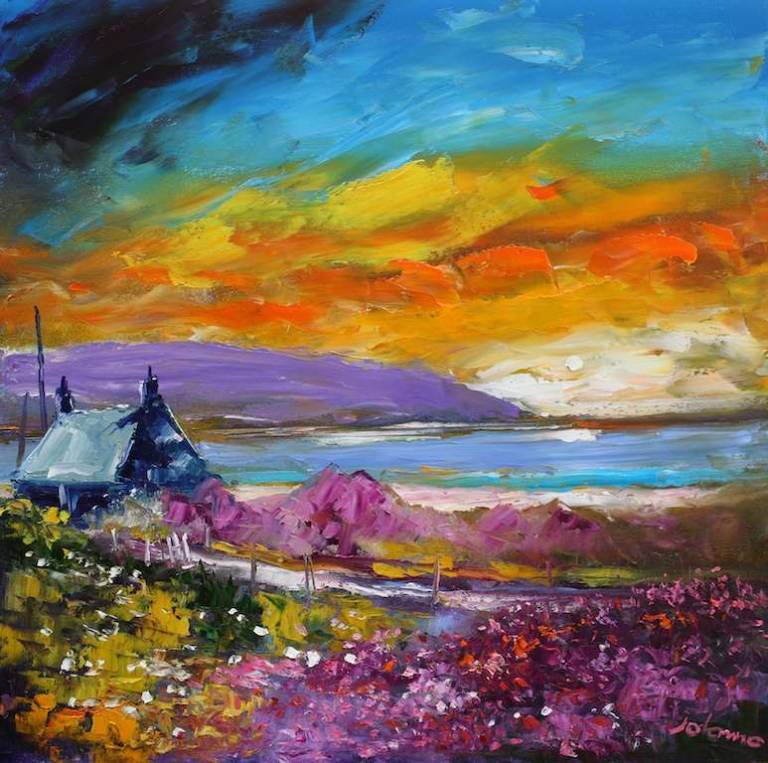 Heather in the Pink Rocks Mull of Kintyre 20x20 - John Lowrie Morrison
