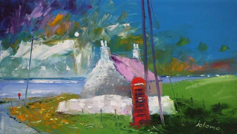 Kirkapol Phone Box Big Storm Passing Isle of Tiree 14x24 - John Lowrie Morrison