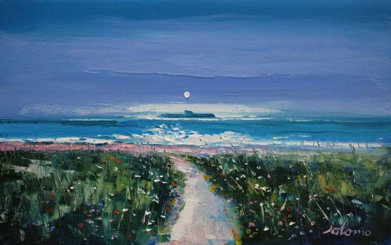 Summerlight Beach Path Iona looking to The Dutchman's Cap 10x16 - John Lowrie Morrison
