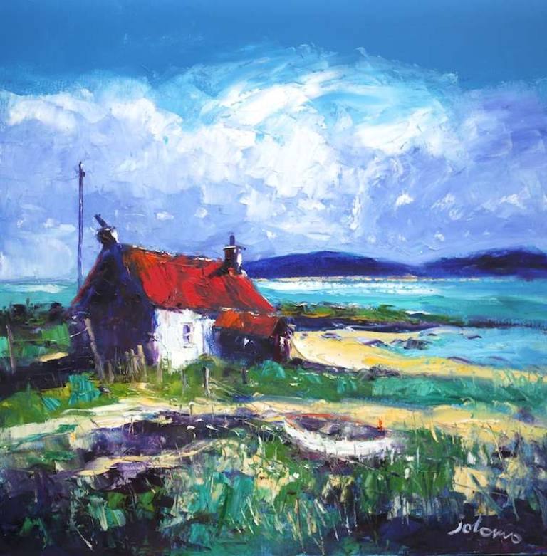 Croft on the shore The Uists 24x24 - John Lowrie Morrison