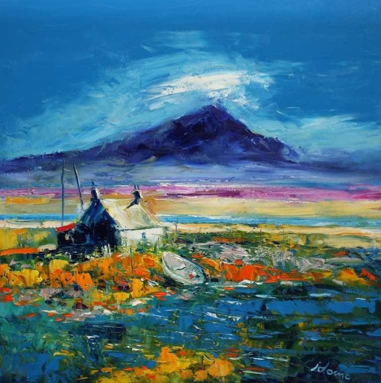 Croft and Beached Boat South Uist 30x30 - John Lowrie Morrison