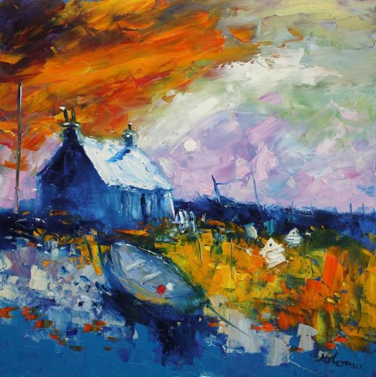 Beached Boat and Beehives Isle of Harris 24x24 - John Lowrie Morrison